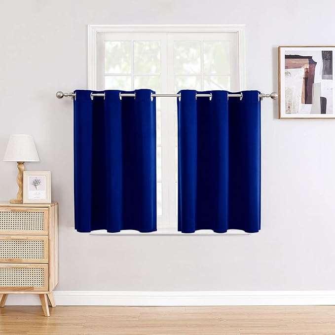 ChrisDowa Small Window Curtains for Kitchen and Bedroom - Grommet Short Thermal Insulated Room Darkening Curtains (2 Panels, Royal Blue, 42 x 36 Inch)
