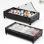 Wooden Under Bed Storage with Wheels, Rolling Under the Bed Storage Bins with Removable Lid, Metal Under Bed Drawers for Clothes and Shoes in Bedroom or Living Room(Black Wood-2pack)