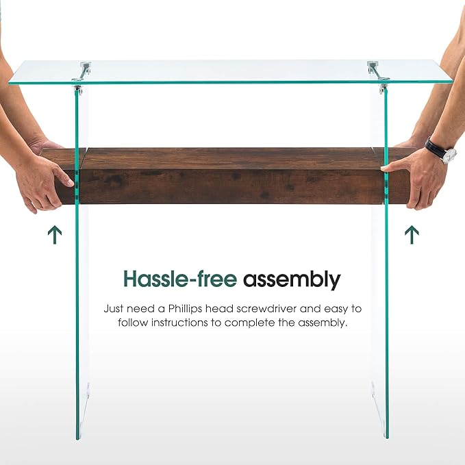 ivinta Glass Console Table with Storage, 39.4" Modern Sofa Table for Living Room, Foyer, Hallway, Bedroom 5101 (Dark Brown)