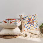 Embroidered Throw Pillow Cover 18x18 Classic Boho Floral Pattern Pillows Cover Outdoor Decorative Pillowcase,Durable Cozy Textured Cushion Case for Sofa Couch Bed Living Room,Orange Blue