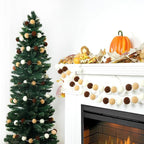 TBD Decor 2pk Pom Pom Garland 13FT Colorful Large Felt Ball Garland Fall Decoration for Mantle,Indoor Holiday Wedding Birthday Party Supplies(White Brown,4cm)