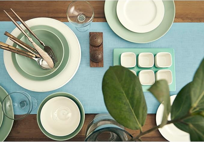 Solino Home Linen Aqua Blue Table Runner 120 Inches Long - 100% Pure Linen 14 x 120 Inch Table Runner for Dining - Fete