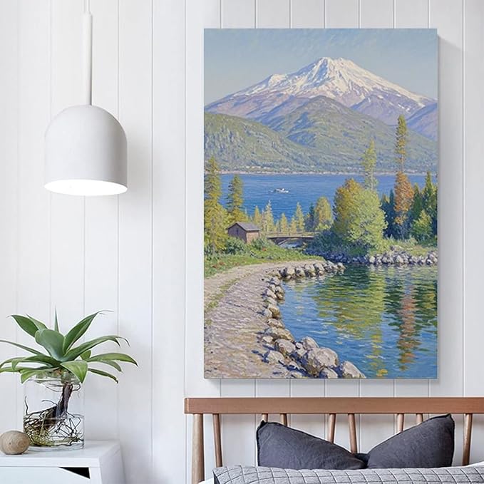 Color harmony mountain scenery blue sky lake wall painting suitable for living room natural scenery painting suitable for bedroom home decoration