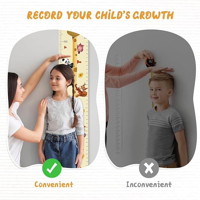 Personalized Name Growth Chart Wall Decor for Kids – Canvas Removable Height Chart Measuring Ruler 59" x 7.9" (Giraffes)