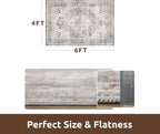 AMOAMI-4X6 Area Rugs for Living Room -Soft Vintage Bedroom Rugs-Non Slip Washable Rug-Throw for Living Room Bedroom Bedside Dining Room Office Grey