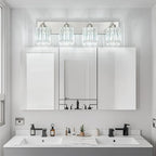 Modern Vanity Light 4-Lights Brushed Nickel Vanity Light Crystal Bathroom Wall Light Bathroom Light Fixtures