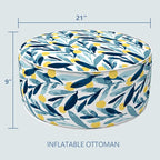 LVTXIII Outdoor/Indoor Inflatable Stool Ottoman, All Weather Patio Footrest Pouf, Portable Round Ottoman for Patio Garden, Camping or Home, D21xH9 Inches, Blue Leaves