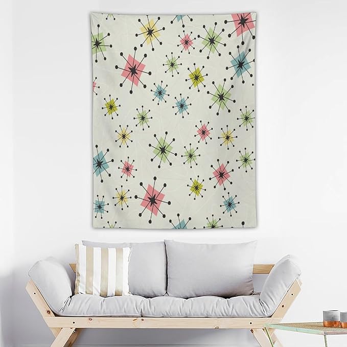 ICMOLYYENLO Abstract Cat Tapestry, Medieval Abstract Atomic Star Cat Vintage Home Wall Hanging Art Tapestry for Bedroom Living Room Dormitory 60x80 Inch