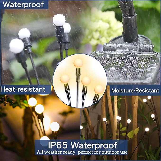 TONULAX Solar Garden Lights - Upgraded Solar Swaying Light, Sway by Wind, Outdoor Lights, Yard Patio Pathway Decoration, High Flexibility Iron Wire & Heavy Bulb Base, Warm White (4 Pack)