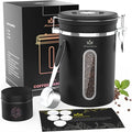 Coffee Canister for ground coffee with Transparent Window,Date Tracker CO2 Valve 304 Stainless Steel Kitchen Food Airtight storage container for Coffee Beans or Grounds, Tea, Sugar(black 22OZ)