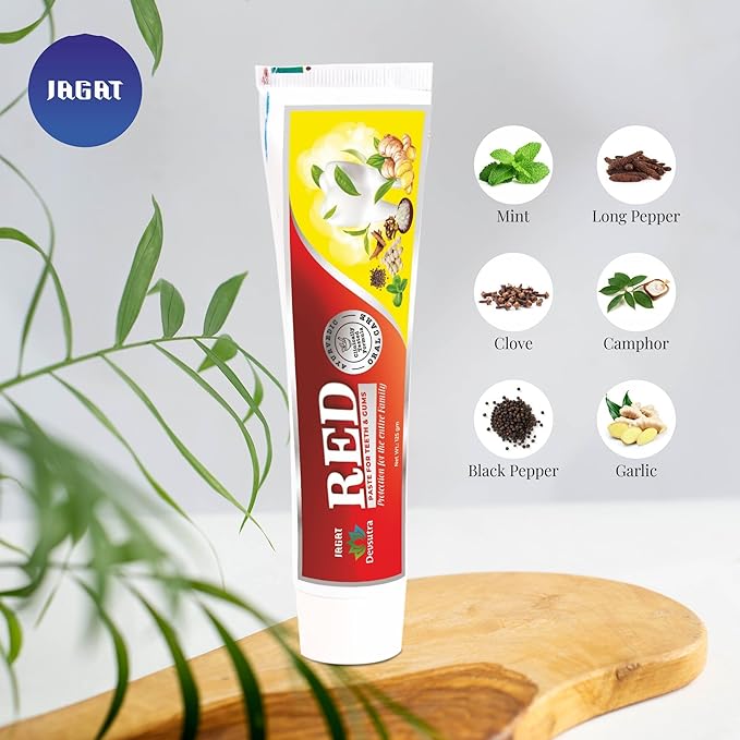 Jagat Devsutra Ayurvedic Herbal Red Toothpaste for Teeth Whitening & Cold Breath - 100% Natural Formula, No Fluoride & Artificial Colours - Pack of 2 (4.4 OZ Tubes) Try Once