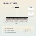 Rectangular Black Crystal Chandelier,10 Light Crystal Chandeliers for Dining Room, Rectangle Light Fixture for Kitchen Island L47''xW10''x H10''