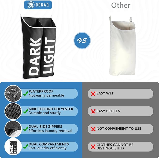 Hanging Laundry Hamper Bag XL 40x22", Space Saving over the Door Storage Bags, Behind the Door Hampers for Dirty Clothes & Wall Mounted Basket for Bathroom, Organizer for Small Room Spaces RV