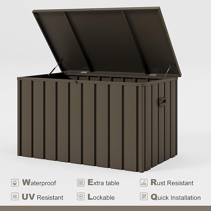 PURPLE LEAF Outdoor Deck Box 120 Gallon Waterproof Lockable Storage Box Container with Lid Deck Organization for Patio Cushions Side Table Pool Accessories Garden Tools, Brown