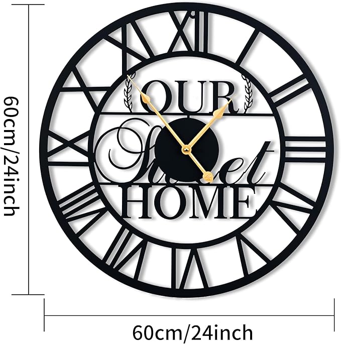 LBC.JzJu24inches/60cm Large Wall Clocks Battery Powered No Ticking Silent Round Black Modern Unique Metal Wall Clocks Suitable Living Room Kitchen Bedroom Fireplace Office Farmhouse。
