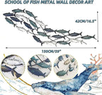 Coastal Metal Fish Wall Decor, Large Nautical Fish Wall Décor,School of 20 Fish Wall Art,3D Fish Wall Sculpture,Fish Metallic Art Decor,Perfect for Living Room,Bedroom,Beach Or Boat Decor,59" X 16.5"