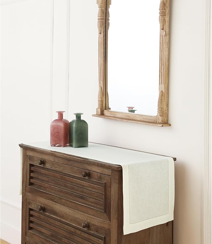 Solino Home Linen Ivory Table Runner 72 Inches Long - 100% Pure Linen Hemstitch Table Runner 14 x 72 Inch for Dresser, Dining, Fall, Autumn, Halloween, Thanksgiving - Classic Hemstitch