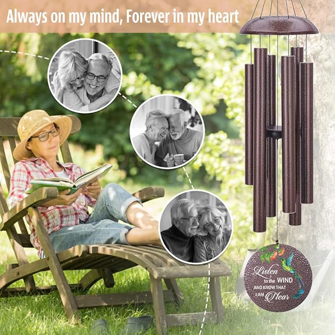 Sympathy Wind Chimes, Personalized Wind Chime for Loss of Loved Mom/Dad/Lover, Colorful Hummingbird Memorial Wind Chimes, Commemorative Sympathy Gifts
