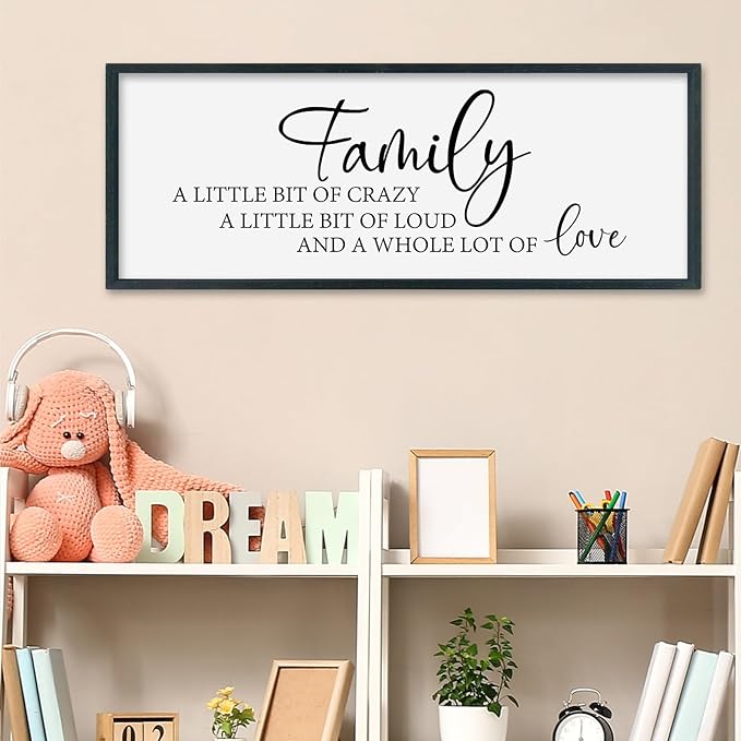 SRSZHIYUE Family A Little Bit Of Crazy Loud Sign Wall Decor Art 32"×12" Large Wood Framed Wall Hanging (Black)