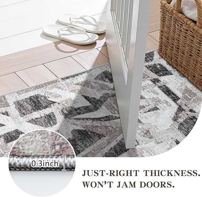 Modern Abstract Door Mat Indoor Entrance 2X3 Front Porch Area Rug Washable, Non-Slip Small Grey Rugs for Entryway Bathroom Ultra-Thin, Throw Carpet for Kitchen Bedroom Nursery Kids Print Faux Wool