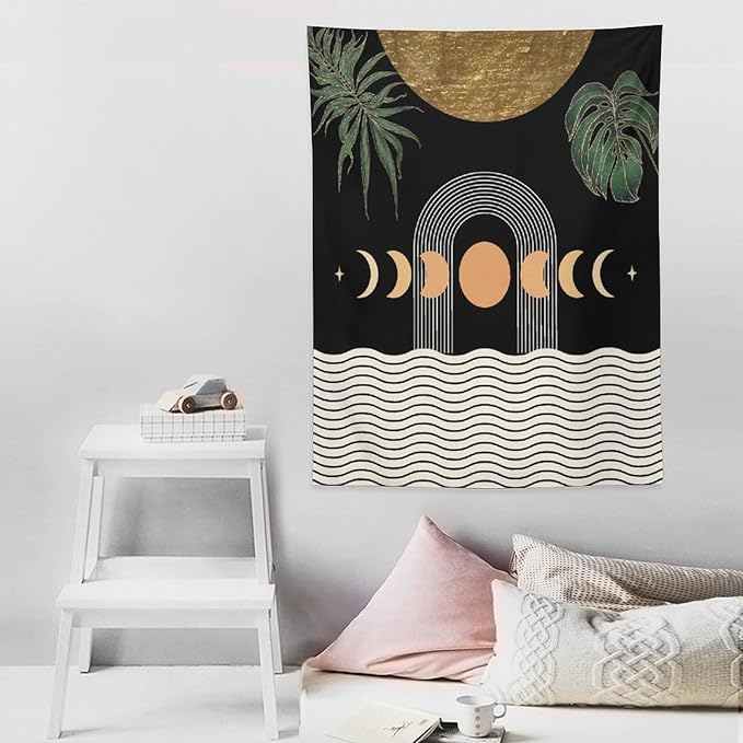 Abstract Boho Tapestry, Mid Century Tropical Tree Leaves Modern Geometric Arch Bohemian Botanical Tapestry, Home Aesthetic Wall Hanging Art Decor for Living Room Bedroom Dormitory 50x60 Inch