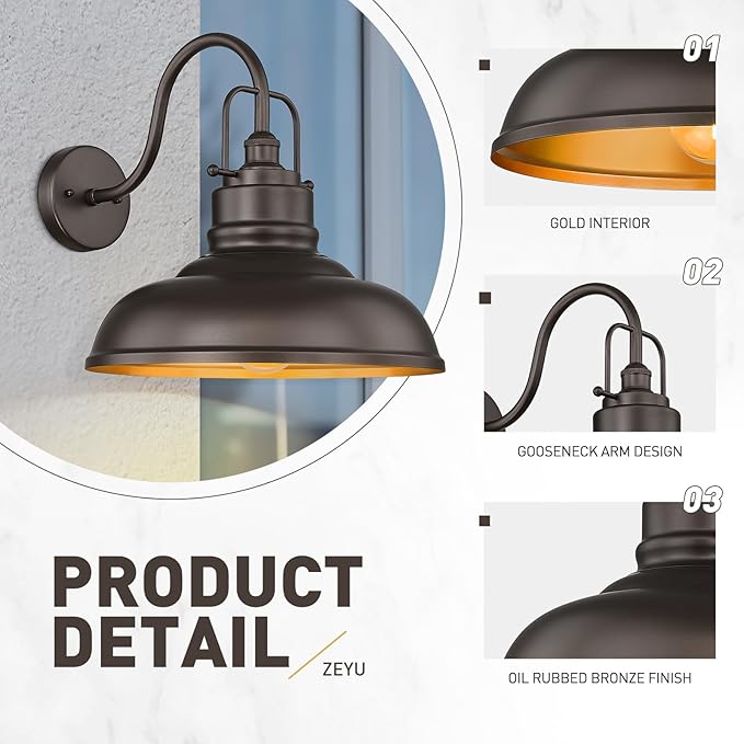 zeyu 2 Pack Gooseneck Barn Lights Outdoor, Outdoor Wall Sconces for Porch Patio, 18" Farmhouse barn Lights in Oil Rubbed Bronze Finish, 016-1BL-2 ORB