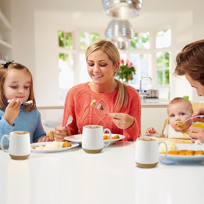 Hasense Coffee Mugs Set of 6, 15 oz Ceramic Coffee Cups with Comfortable Handle, Classic White Mug for Men and Women, Tea Cup Set for Latte, Cappuccino, Milk, Soup, Dishwasher and Microwave Safe