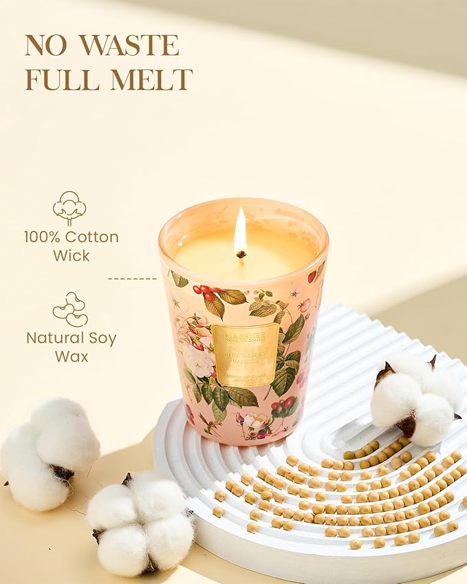 M&SENSE Strawberry Vanilla Scented Natural Soy Wax Candle, 14.1oz 60 Hours Long Lasting Slow Burning Candles for Home Decor, Aromatherapy Candle for Stress Relief