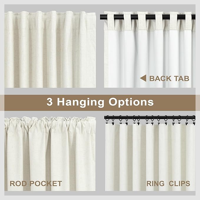 100% Blackout Linen Curtains 144 Inches Long 2 Panels Set for Bedroom Living Room Extra Wide Large Window Back Tab High Ceiling Drapes Patio Sliding Door Earthy Bohemian Cottage Core Decor 12 FT Cream
