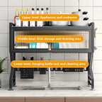 Kitchen sink rack dishwashing sink countertop dustproof cupboard storage multifunctional tableware storage drain rack double layer,KeepKitchen Sink Shlef Organized Space-Saving(Black,105cm/41.3in)