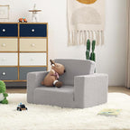 Toddler Chair Sherpa Kids Couch, 2-in-1 Toddler Soft Kids Sofa Toddler Lounger Chair for Bedroom, Convertible Toddler Couch for Girls and Boys, Reading Chair for Kids, Grey