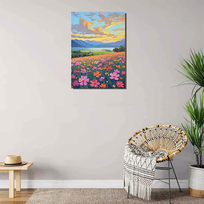 Colorful wildflowers field scenery poster artwork wall decoration wildflowers everywhere wall painting suitable for bedroom home office