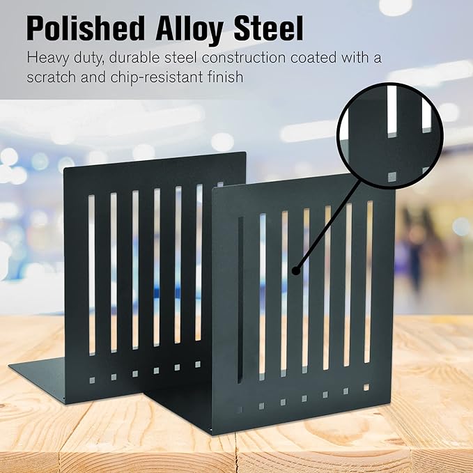 STEELMASTER by BankSupplies 6-Inch Heavy Duty Bookends | Scratch Resistant Finish | Heavy Gauge Material | Non-Slip Padded Base Protection | For Office, Bookshelves, Binders & Books