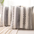 Boho Throw Pillow Covers 18x18 Set of 2 Farmhouse Decorative Cushion Case Striped Square Pillows Cover Chenille Pillow Cases Accent Neutral Pillowcase for Sofa Couch Bed,Gray