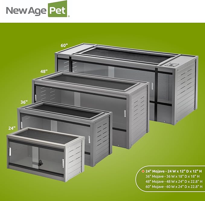 New Age Pet ECOFLEX 24-Inch Mojave Reptile Lounge in Grey - Durable Wood Plastic Composite Habitat with Ventilated Side Panels, Removable Sliding Glass Doors, and Mesh Screen Top