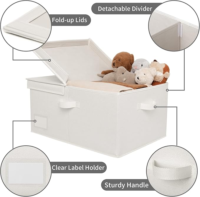 GRANNY SAYS Fabric Storage Bin with Lid, Decorative Storage Box for Shelves, Container Storage Basket Organizer, Closet Bins with Lids for Organizing, Jumbo, Ivory, 1-Pack