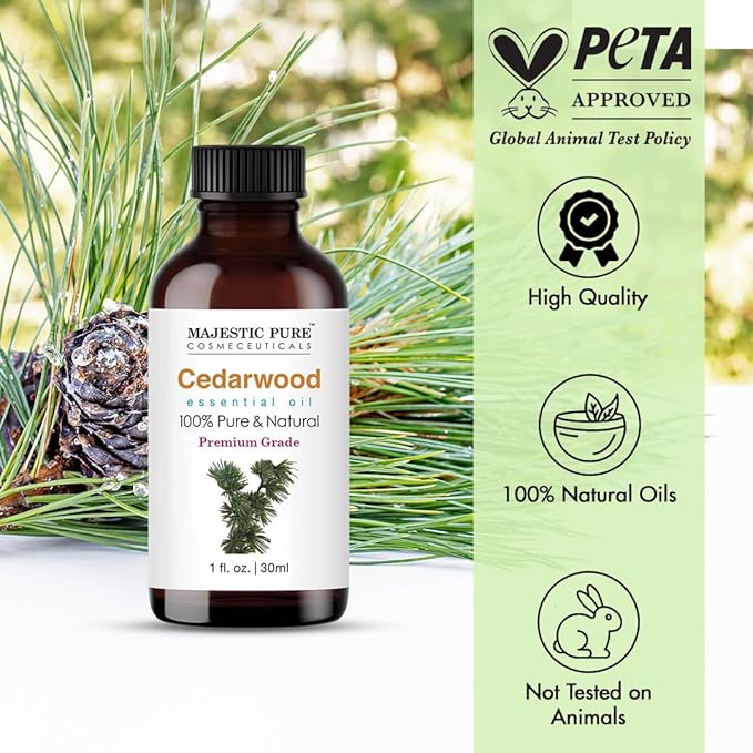 Majestic Pure Cedarwood Essential Oil with Glass Dropper - 1 Fl Oz - 100% Pure and Natural Cedarwood Oil - Premium Grade Essential Oils for Diffuser, Aromatherapy, Soap and Candle Making