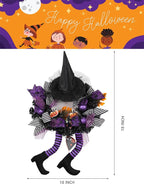 Happy Halloween Wreath for Front Door Decoration with Skeleton Artificial Bone Orange Ornaments Maple Leaf for Party Decor (Halloween Purple)