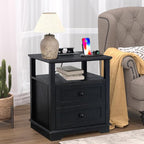 HIFYOBRO Large End Table Set of 2, 2 Drawers and Charging Station, Type-C & USB Port & Power outlets, Wooden End Table, Side Table with Storage for Living Room and Bedroom (Espresso)