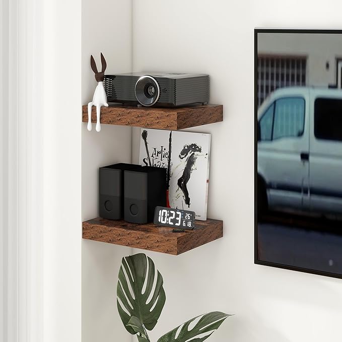 Deep Floating Shelves for Wall | 16 Inch Wide x 12 Inch Deep Floating Shelves Set of 2 | Rustic Wood Wide Wall Shelves | Bookshelf Laundry Shelf TV Shelf