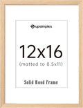 upsimples 12x16 Frame, Natural Solid Wood Picture Frames, Display 8.5x11 with Mat or 12 x 16 Without, Vertical & Horizontal Wall Hanging, 1 Pack, Natural
