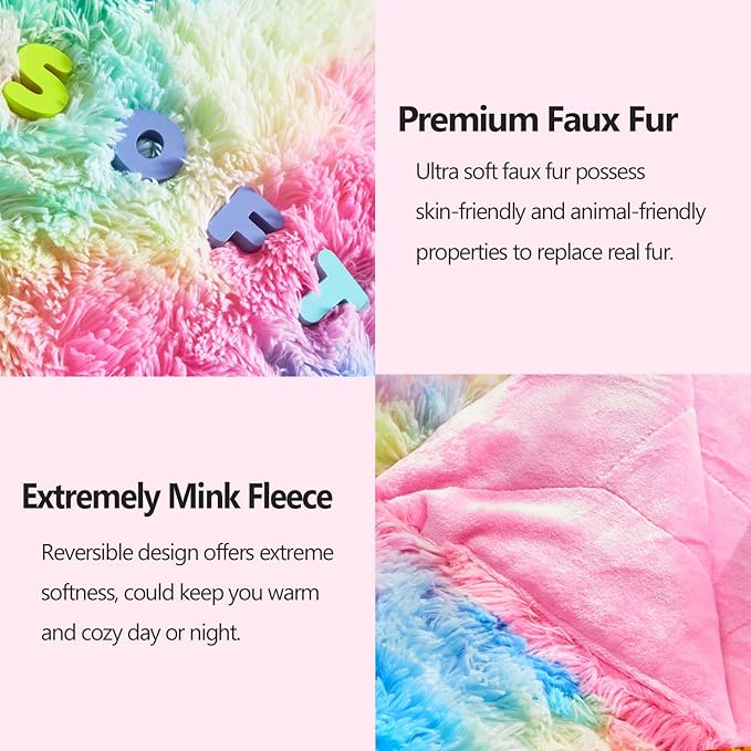 GONAAP Fuzzy Faux Fur Throw Blanket Dark Rainbow Super Soft Cozy Plush Fuzzy Shaggy Blanket for Couch Sofa Bed (Dark Rainbow, Throw(50"x60"))