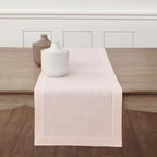 Solino Home Linen Pink Table Runner 72 Inches Long - 100% Pure Linen Hemstitch Table Runner 14 x 72 Inch for Dresser, Dining and Halloween - Classic Hemstitch