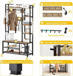 BON AUGURE Farmhouse Hall Tree for Entryway, Mudroom Bench with Shoe Storage, Large Coat Rack Shoe Bench with 5 Tier Open Shelves, Adjustable Side Hooks and Hanging Rod for Foyer (Vintage Oak)
