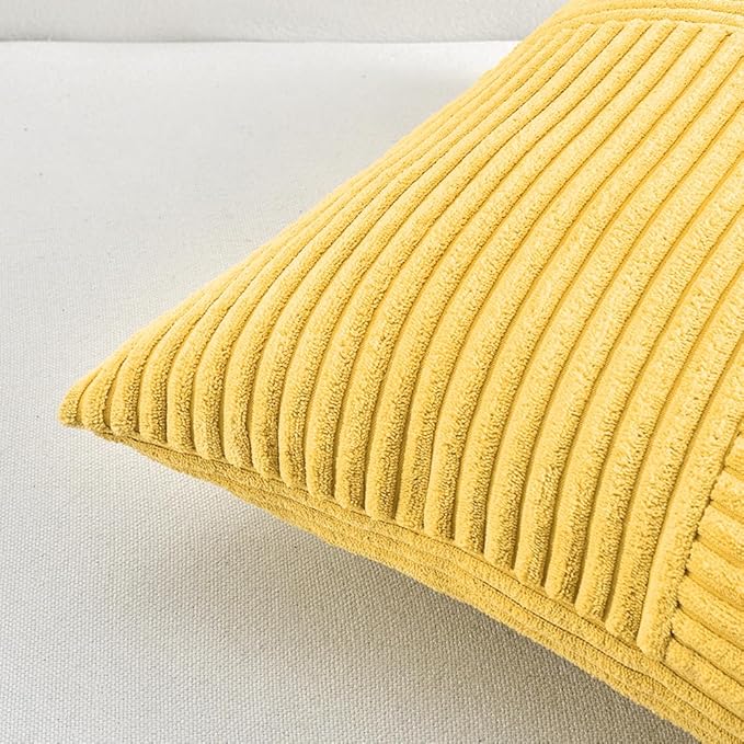 Fancy Homi 2 Packs Yellow Decorative Throw Pillow Covers 22x22 Inch for Living Room Couch Bed Sofa, Rustic Farmhouse Boho Home Decor, Soft Corss Corduroy Patchwork Accent Square Cushion Case 55x55 cm