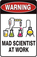 Vintage Tin Sign Retro Metal Funny Warning Mad Scientist At Work Signs for Home Decor Stylish Wall Art Plaques Gift for Bathroom Kitchen and Gothic Wall Decor in Every Room 12x8 in