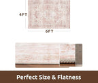 AMOAMI 4x6 Soft Vintage Area Rug - Non-Slip Washable Rug for Living Room, Bedroom, Dining Room, Office - Pink