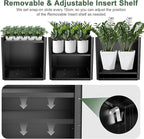Tall Metal Cube Planter for Outdoor Plants 20" L x 20" W x 20" H, Heavy Duty Steel Rectangular Planter Box with Removable Insert Shelf, Modern Décor for Outside, Indoor, Garden (Black)