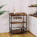 Bar Cart Serving Wine 3 Tier Home Rolling Rack with Wheels Mobile Kitchen Industrial Vintage Style Wood Metal Serving Trolley Serving Cart,Glass Holder Bar Cabinet