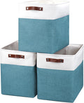 Large Fabric Storage Baskets | 50L Storage Bins, Decorative Linen Closet Baskets with Handles for Organizing, Shelf, Toys, Clothes, Home, Office, Nursery, 17x12x15Inches (Teal&White)